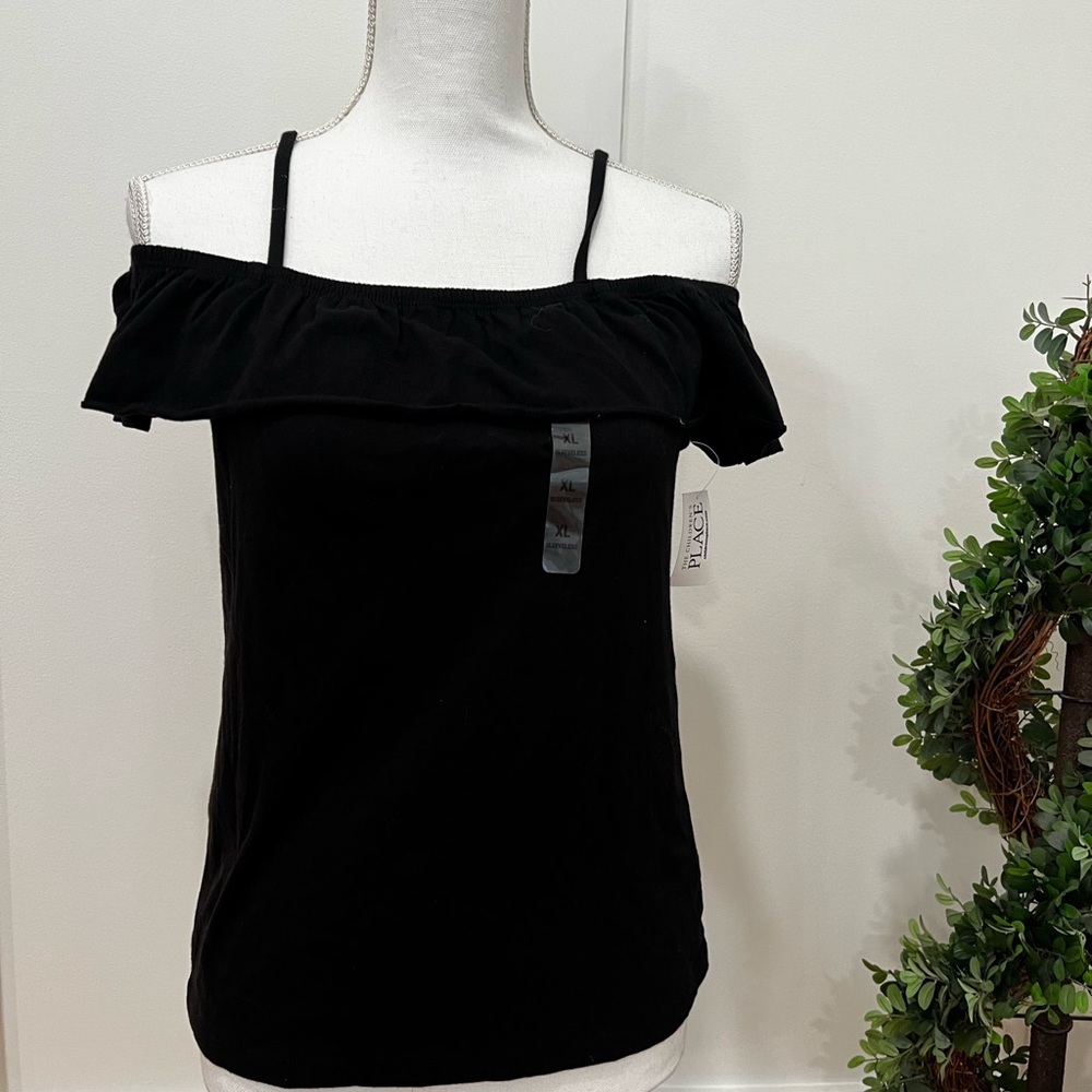 Childrens Place black ruffled off shoulder top